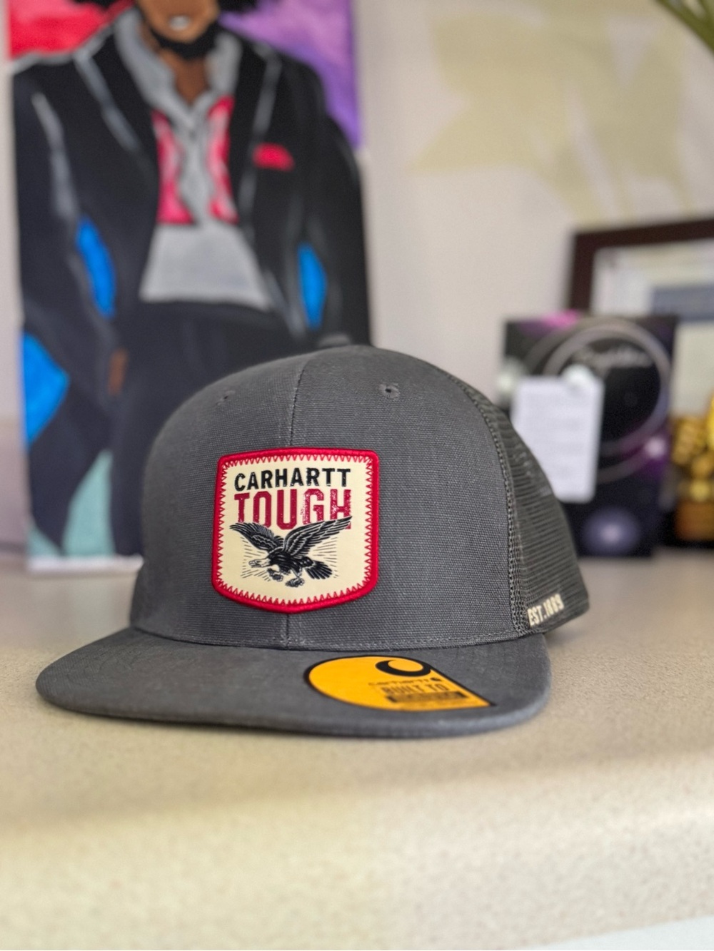 Carhartt Tough Gray Mesh Trucker Cap - Fast Dry Sweatband, Adjustable Snapback